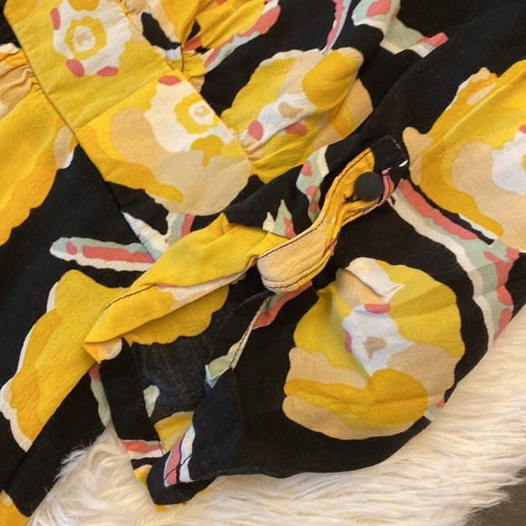 ANTHROPOLOGIE | Elevenses Yellow Black Floral Romper women’s Medium - Picture 8 of 9